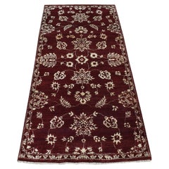 2'8 "x6' Rosso Sangria, Pura Lana, Abarasque Design Agra, Tappeto Runner Annodato a Mano