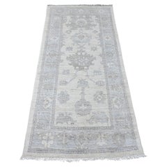 2'8"x6' White Natural Dyes Afghan Angora Oushak Hand Knotted Wool Runner Rug