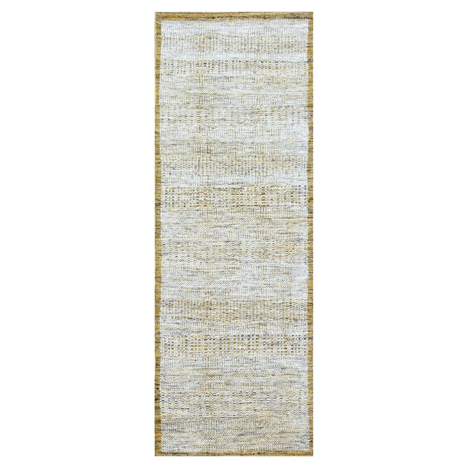 2'8 "x6' Tapis de course en pure laine nouée à la main, blanc et jaune, avec Design/One en vente