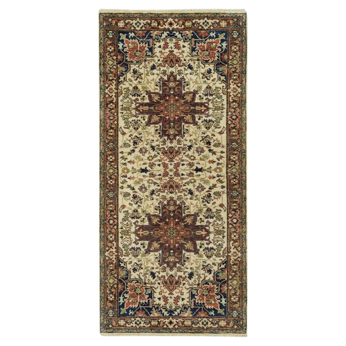 2'8 "x6'1" Eierschale Beige Handgeknüpft Heris Re-Creation Wolle Läufer Teppich im Angebot