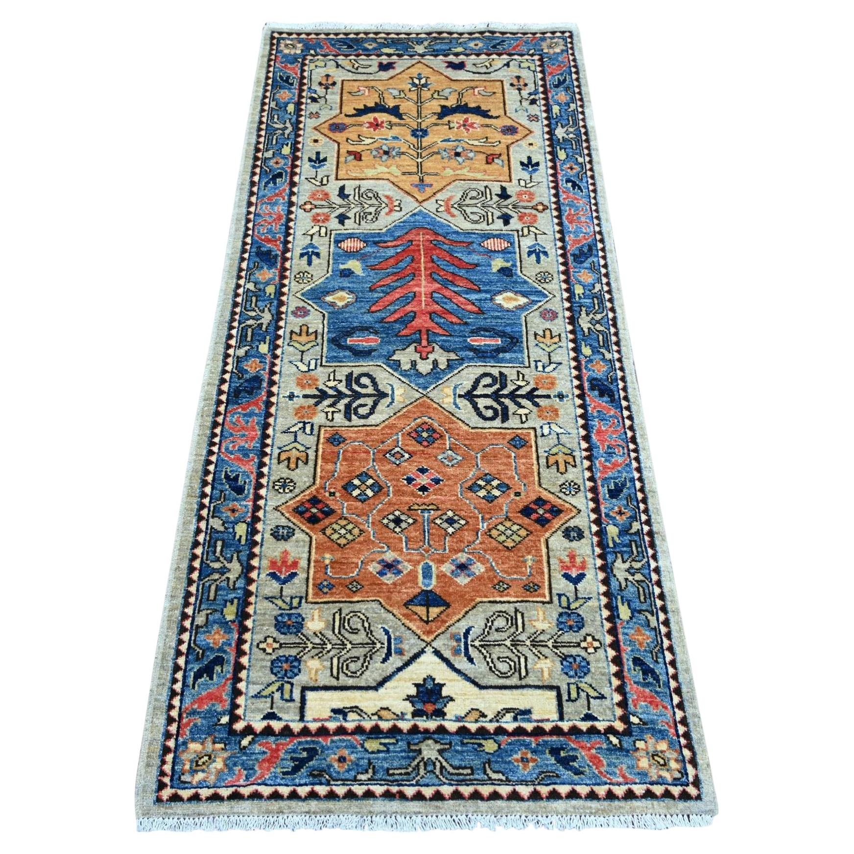 2'8"x6'1" Gray Peshawar Caucasian Akstafa Design Hand Knotted Wool Runner Rug