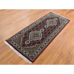 2'8"x6'10" Sangria Red, Tabriz Mahi, 100% Wool, Hand Knotted, Short Runner Rug