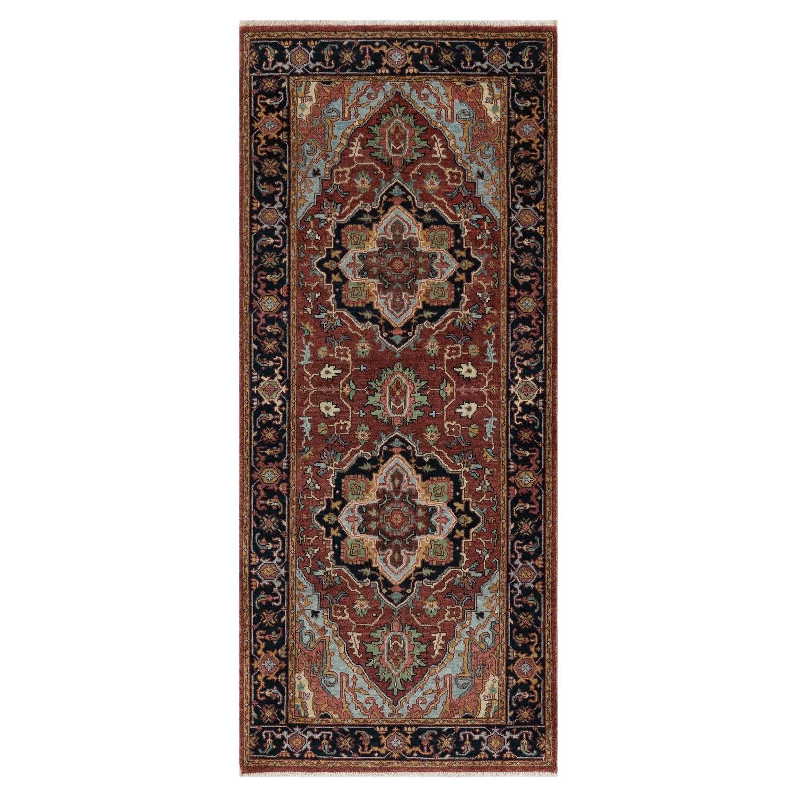2'8 "x6'2" Rouge brique antique Tapis de course en laine nouée à la main Heriz Re-Creation