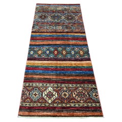 2'8"x6'2" Colorful Hand Knotted Organic Wool Afghan Super Kazak Runner Rug