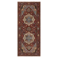2'8"x6'2" Red Antiqued Fine Heriz Re-Creation Hand Knotted Soft Wool Runner Rug