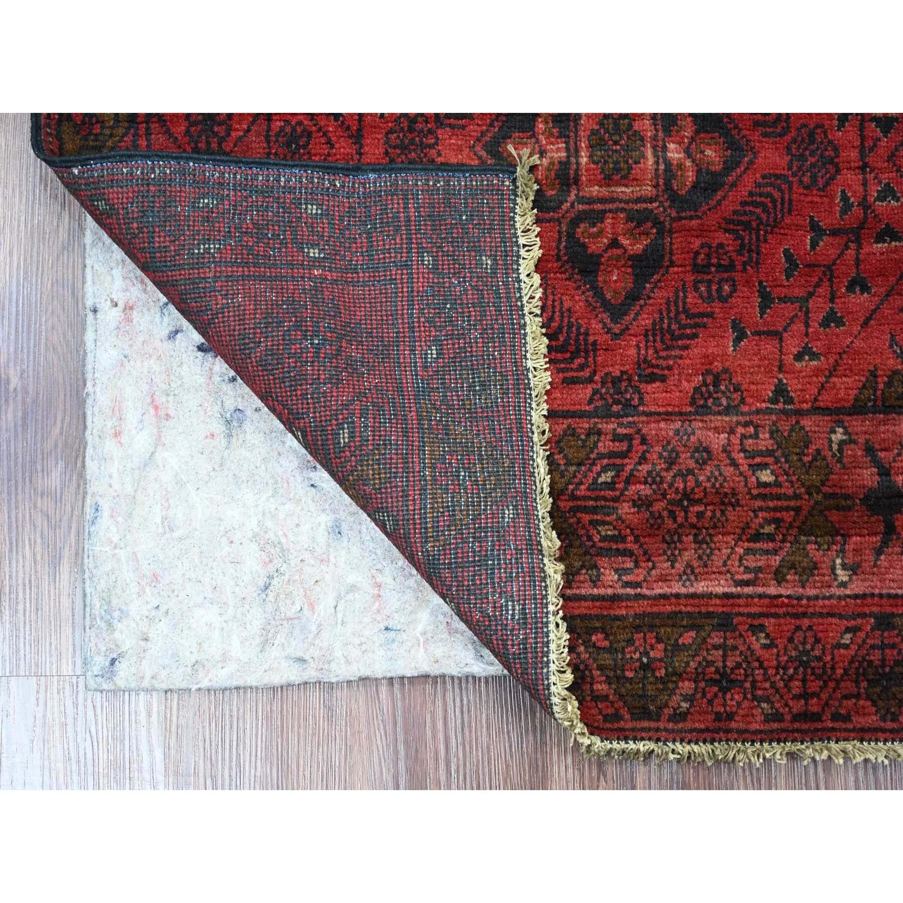 Auburn Red, Hand Knotted, Afghan Andkhoy with Geometric Design, Soft Wool, Natural Dyes, Runner, Oriental Rug
Primary materials: Wool
Latex: No Pile 
height: 0.25 Inches
Style: Traditional
Primary color: Red
Secondary colors: Midnight Blue,