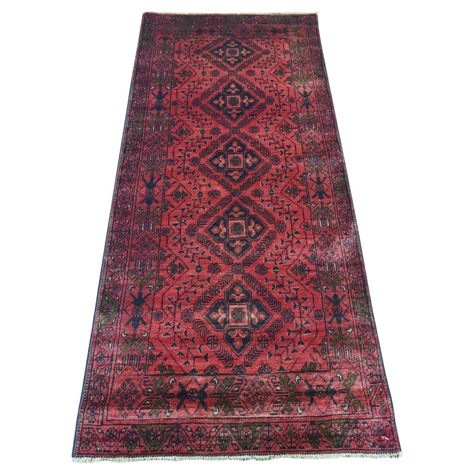 2
8 "x6
2" Rouge Tapis de course en laine douce noué à la main Afghan Andkhoy Geometric Design