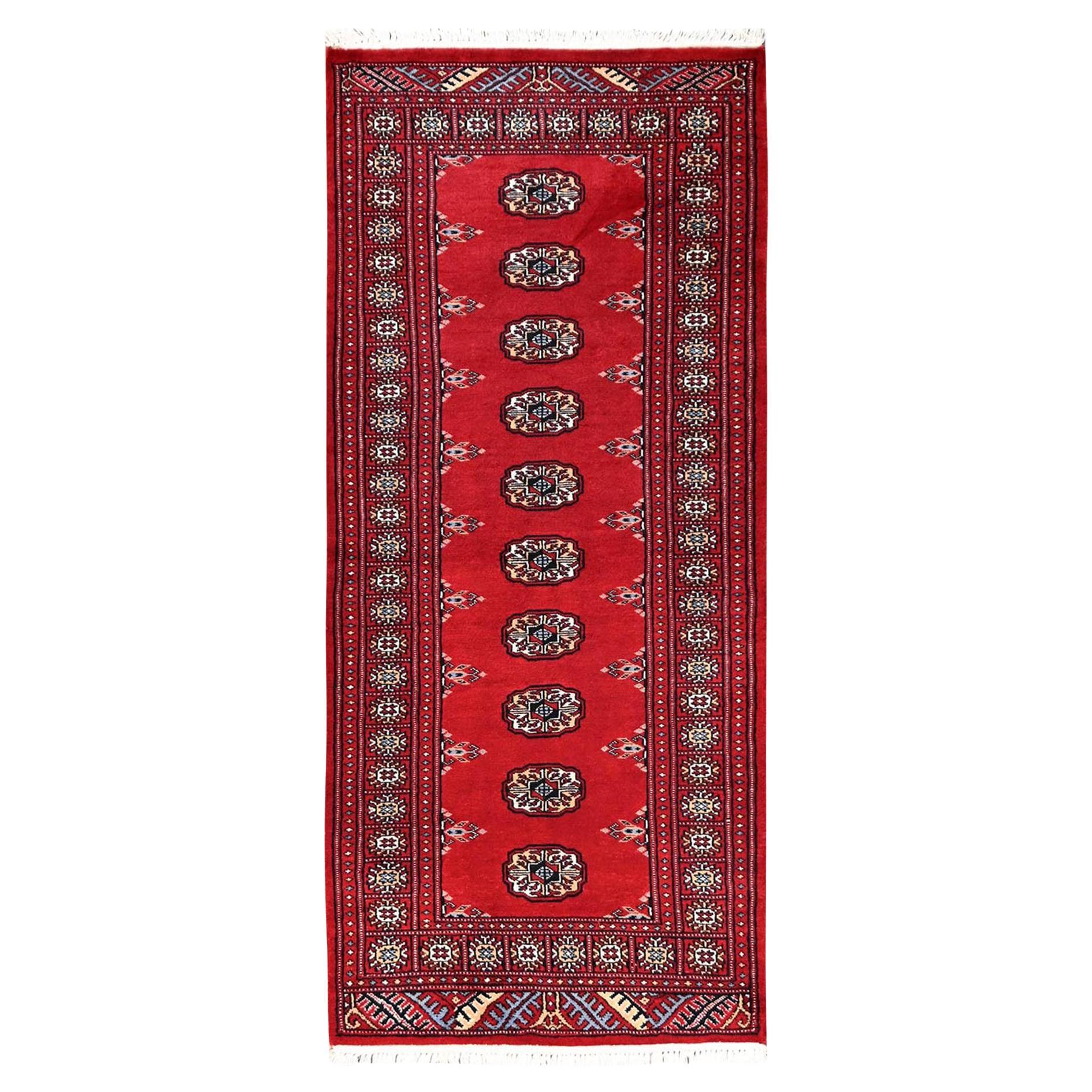2
8"x6
2" Red Princess Bokara Tribal Medallions Hand Knotted All Wool Runner Rug