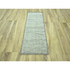 2'8"x6'3" Brown Oxidized & Distressed Grass Design Wool Hand Knotted Runner Rug