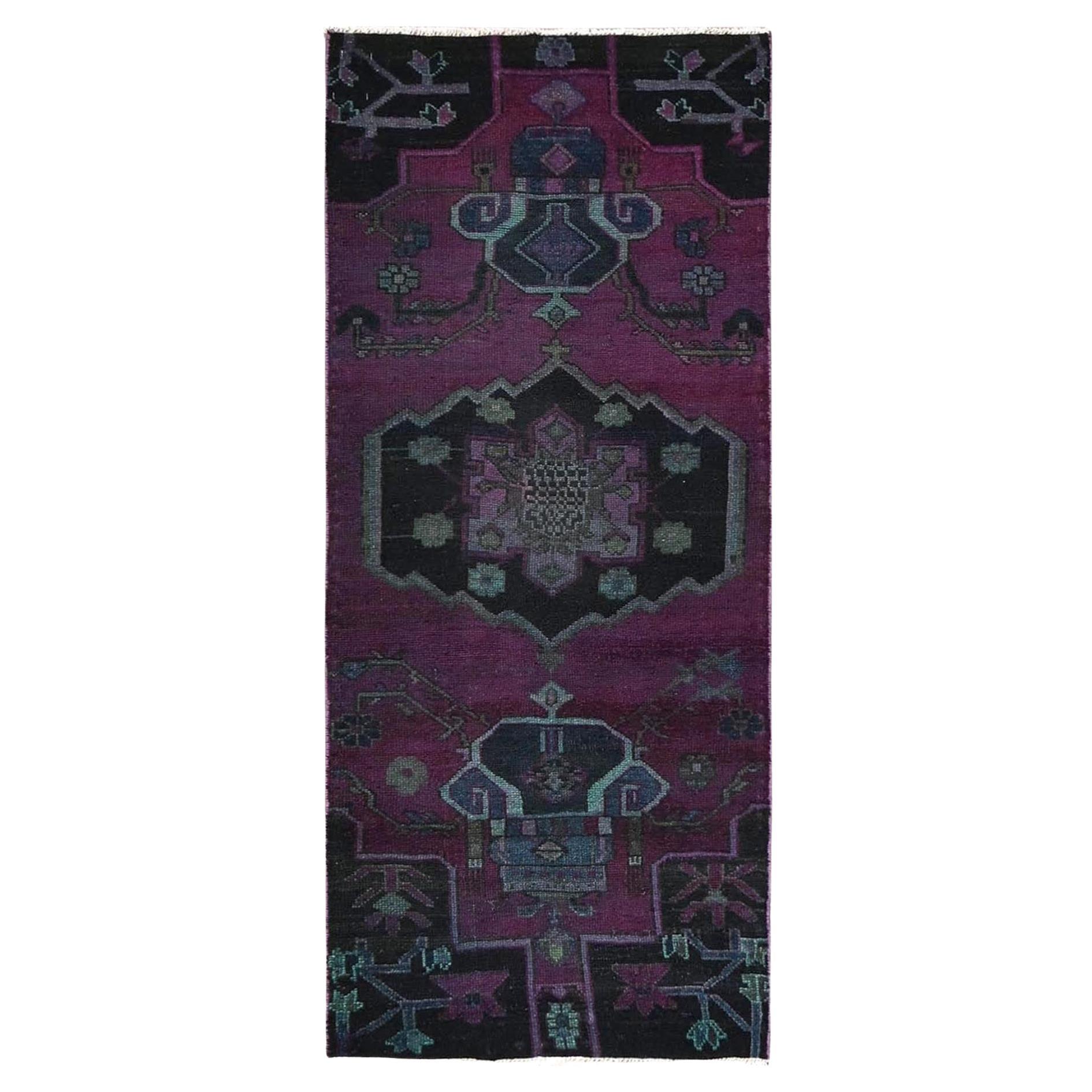 2
8"x6
3" Purple Overdyed Vintage Persian Hamadan Hand Knotted Wool Runner Rug