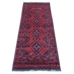 2'8 "x6'3" rosso annodato a mano afghano Andkhoy con motivo geometrico in pura lana