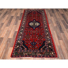 2'8"x6'3" Red Hand Knotted Full Pile & Soft New Persian Hamadan Wool Runner Rug