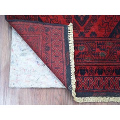 2'8"x6'3" Ruby Red Afghan Andkhoy Geometric Design Wool Hand Knotted Runner Rug