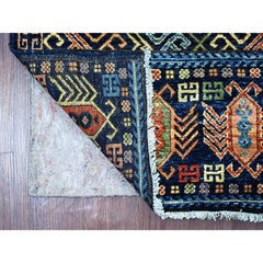 2'8"x6'4" Blue Afghan Ersari with Hutchlu Design Hand Knotted Wool Runner Rug