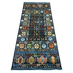 2'8"x6'4" Blue Afghan Ersari with Hutchlu Design Hand Knotted Wool Runner Rug