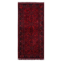 2'8"x6'4" Red Afghan Andkhoy with Tribal Motif Soft Wool Hand Knotted Runner Rug