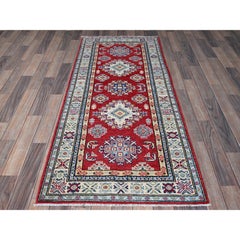 2'8"x6'4" Red Kazak Geometric Medallions Design Hand Knotted All Wool Runner Rug