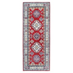2
8"x6
4" Red Kazak Geometric Medallions Design Hand Knotted All Wool Runner Rug