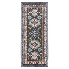 2
8 "x6
5" Grüner Kazak mit Medaillons Design Weiche Wolle Handgeknüpft Läufer Teppich