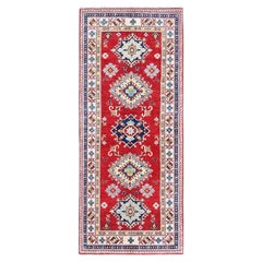2
8"x6
5" Red Kazak with Geometric Medallion Design Hand Knotted Wool Runner Rug