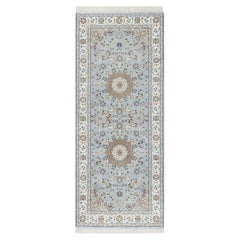 2'8"x6'6" Beau Blue, Nain Design, 250 KPSI Hand Knotted Wool and Silk Runner Rug