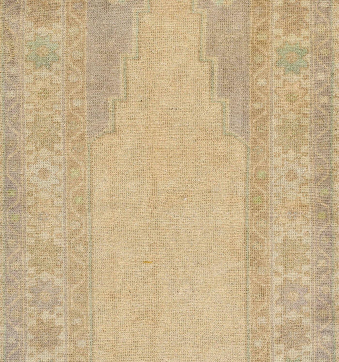 Hand-Woven 2.8x6.6 Ft Faded Turkish Prayer Rug, Vintage Handmade Accent Rug. Beige Door Mat For Sale