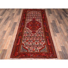 2'8"x6'6" Ivory New Persian Hamadan Hand Knotted Full Pile Soft Wool Runner Rug