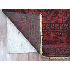 2'8"x6'6" Red Hand Knotted Afghan Andkhoy Geometric Design Soft Wool Runner Rug