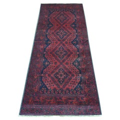 2
8 "x6
6" Rouge Tapis de course en laine douce noué à la main Afghan Andkhoy Geometric Design