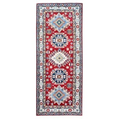 2'8"x6'7" Red Kazak with Medallions Design Soft Wool Hand Knotted Runner Rug