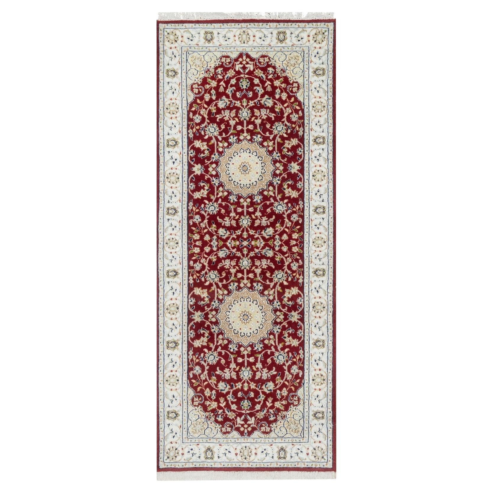2'8"x6'8" Rosewood Red, Wool and Silk, Nain Design, Hand Knotted 250 KPSI Rug