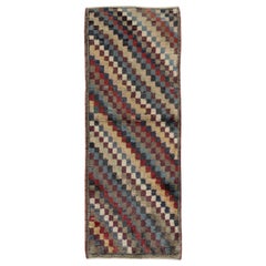 28x69 in Vintage Checkered Handmade Tulu Rug. 100% Wool