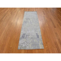 2'8"x7'10" Anchor Gray Modern Abstract Design Hand Knotted Wool & Silk Runne Rug