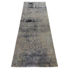 2'8"x7'10" Beige-Gray Modern Abstract Design Hand Knotted Wool & Silk Runner Rug