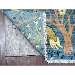 2'8"x7'10" Blue Peshawar Birds of Paradise Design Hand Knotted Wool Runner Rug