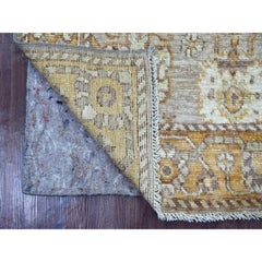 2'8"x7'10" Brown Afghan Angora Oushak Leaf Design Hand Knotted Wool Runner Rug