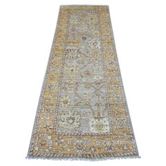 2'8"x7'10" Brown Afghan Angora Oushak Leaf Design Hand Knotted Wool Runner Rug