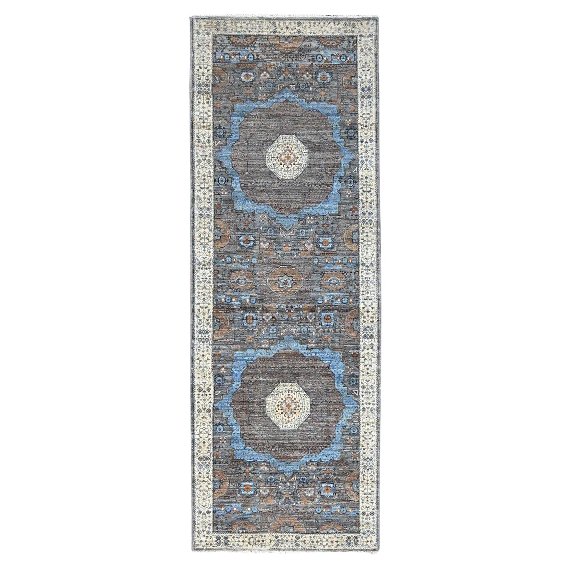 2'8"x7'10" Delray Gray 14th Century Mamluk Dynasty  Hand Knotted Wool Runner Rug For Sale