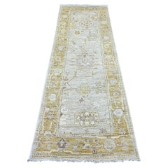 2'8 "x7'10" Grau Hand geknüpft Afghan Angora Oushak Blatt Design Wolle Läufer Teppich