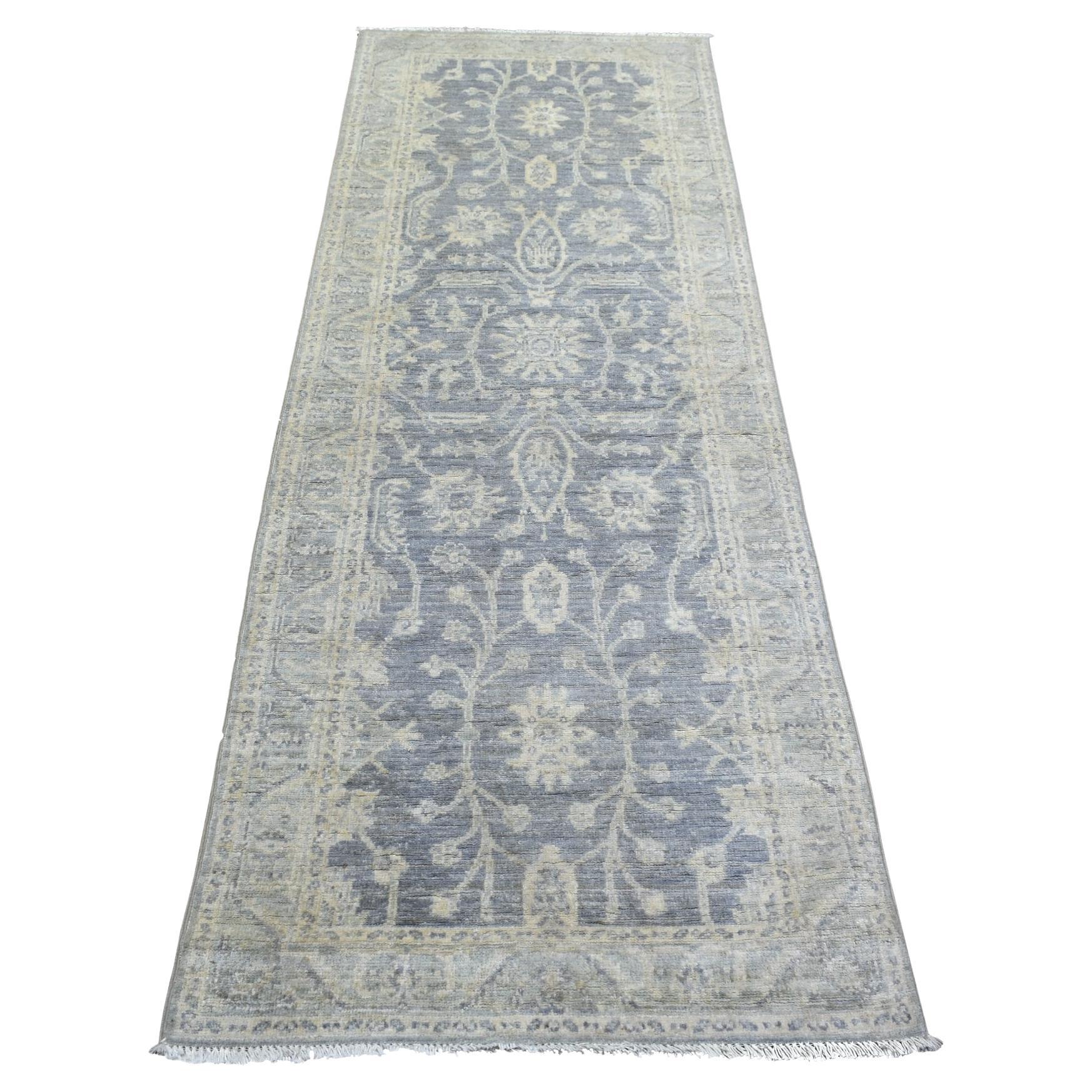 2'8"x7'10" Gray Hand Knotted Organic Wool Stone Wash Peshawar Runner Rug