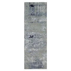 2'8"x7'10" Hand Knotted Silver Blue Wool And Silk Modern Abstract Design Rug