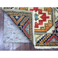 2'8"x7'10" Ivory Afghan Ersari Elephant Feet Design Hand Knotted Wool Runner Rug