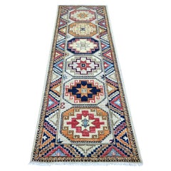 2'8"x7'10" Ivory Afghan Ersari Elephant Feet Design Hand Knotted Wool Runner Rug