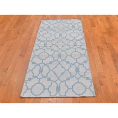 2'8"x7'10" Light Blue Reversible Kilim All Wool Flat Weave Hand Woven Runner Rug