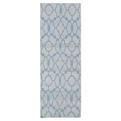 2'8"x7'10" Light Blue Reversible Kilim All Wool Flat Weave Hand Woven Runner Rug
