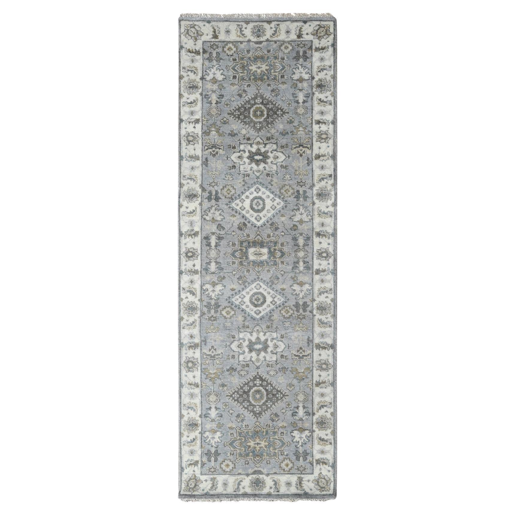 2'8"x7'10" Medium Gray Karajeh Design Wool Hand Knotted Runner Rug