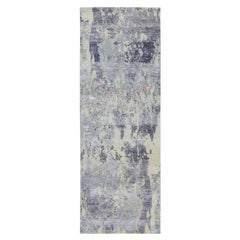 2'8"x7'10" Dicker und plüschiger handgeknüpfter Läufer aus Wolle und Seide mit abstraktem Design