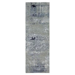 2'8 "x7'10" Laine & Soie Light Blue Modern Design/One Tapis de course noué à la main