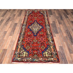 2'8"x7'2" Red Full Pile & Soft New Persian Hamadan Hand Knotted Wool Runner Rug