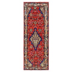 2'8"x7'2" Red Full Pile & Soft New Persian Hamadan Hand Knotted Wool Runner Rug